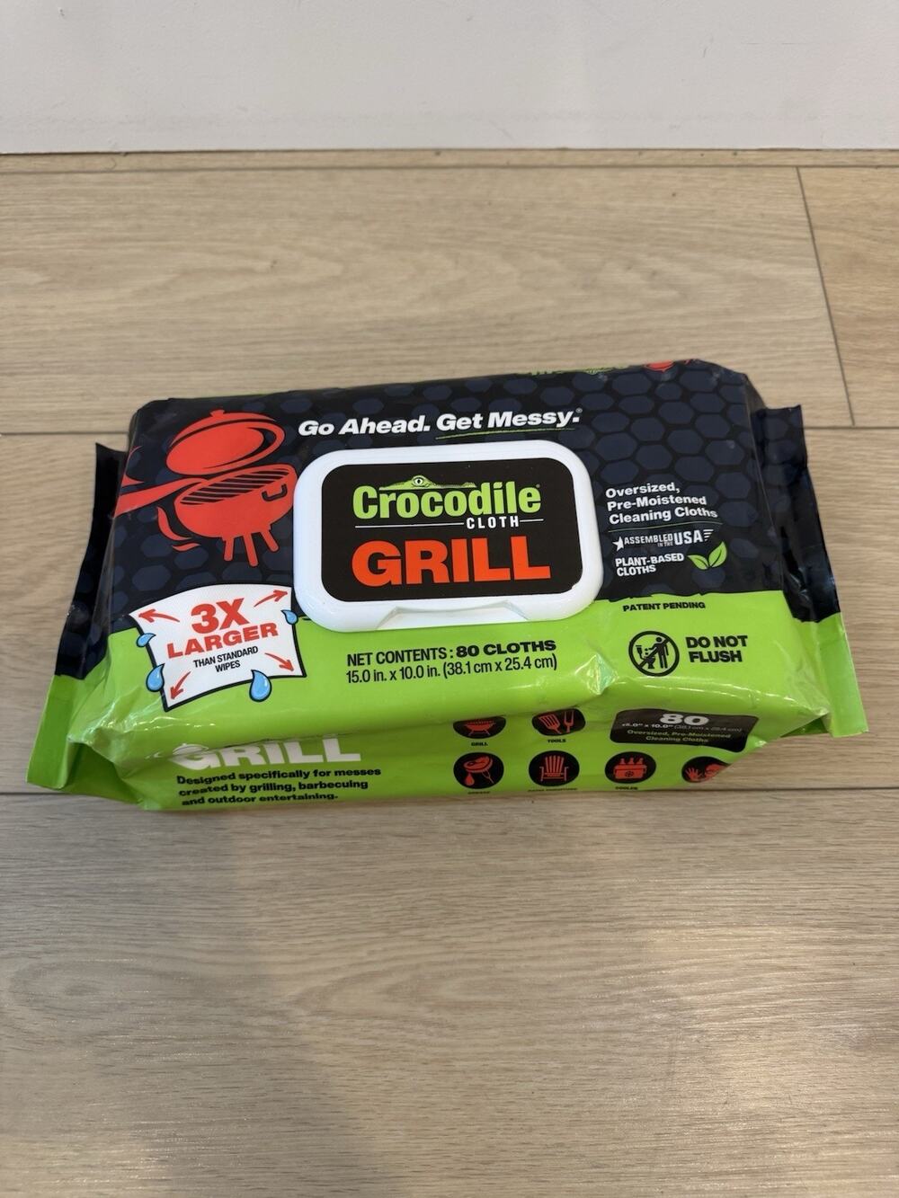 Crocodile Grill Wipes - 80 15 x 10 Plant-based Cleaning Wipes. Safe on Skin New